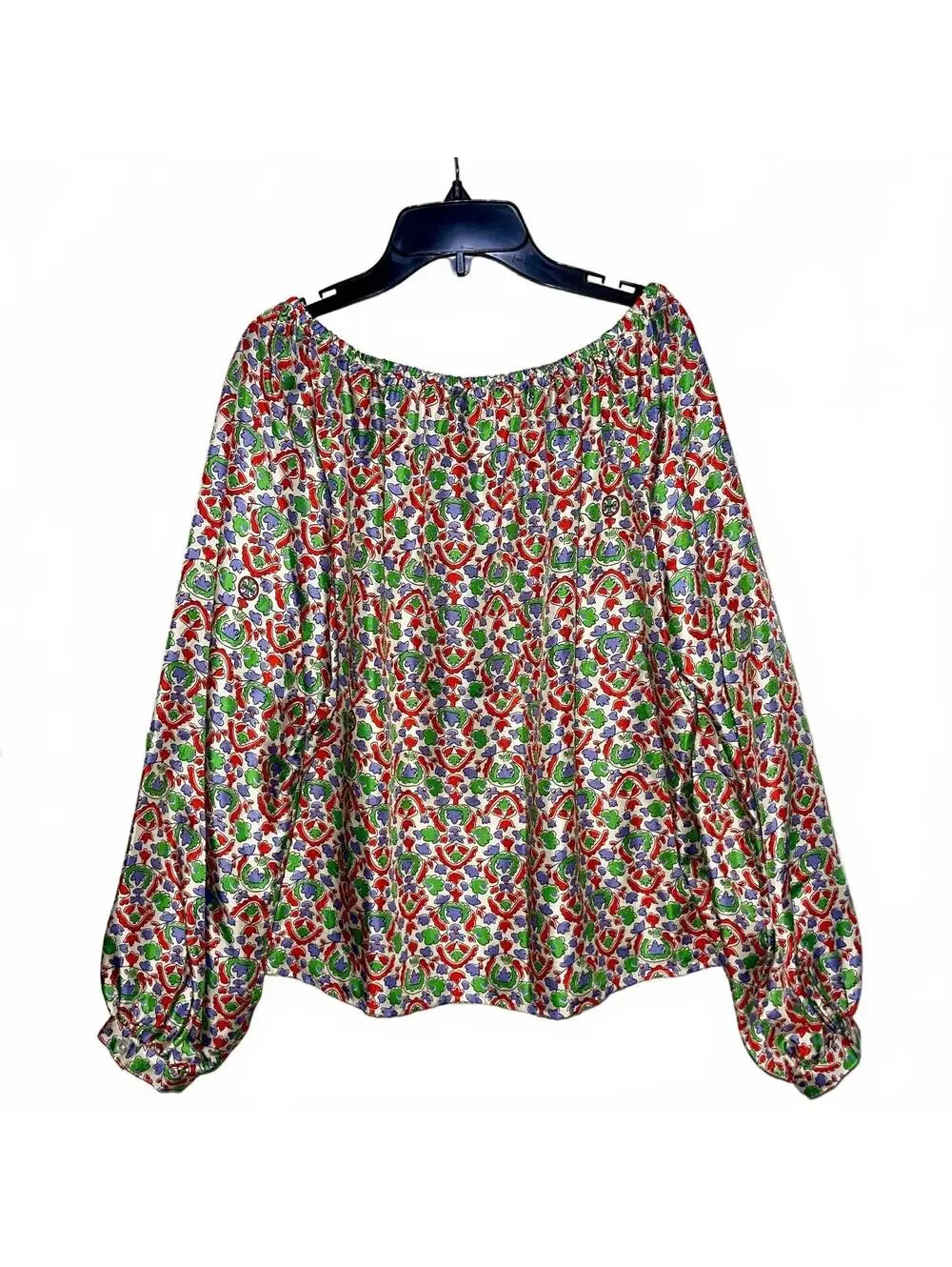 Tory Burch silk blouse 6 printed long balloon sleeve button cuff adjustable top